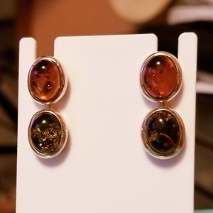 Sterling Silver Amber Cabochon Earrings